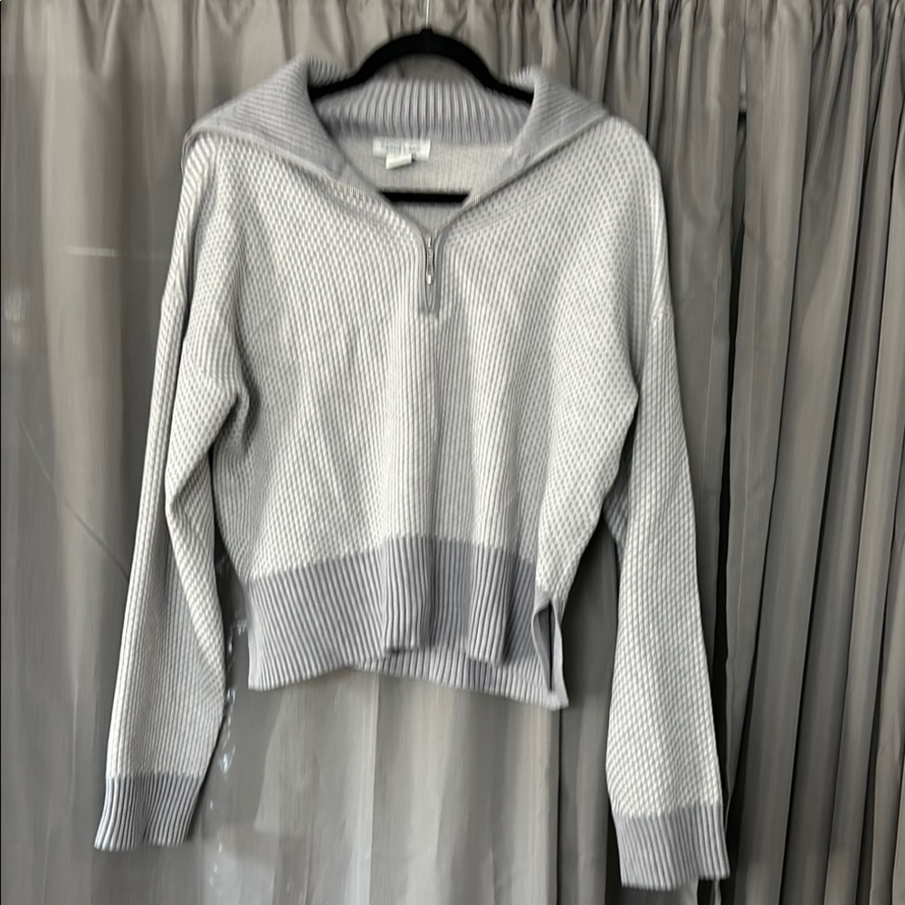 White Ribbed Half-Zip Sweater